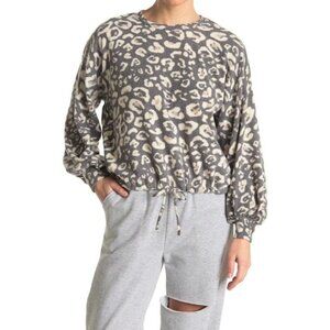 Know One Cares Brushed Knit Leopard Print Drawstring Hem Sweater